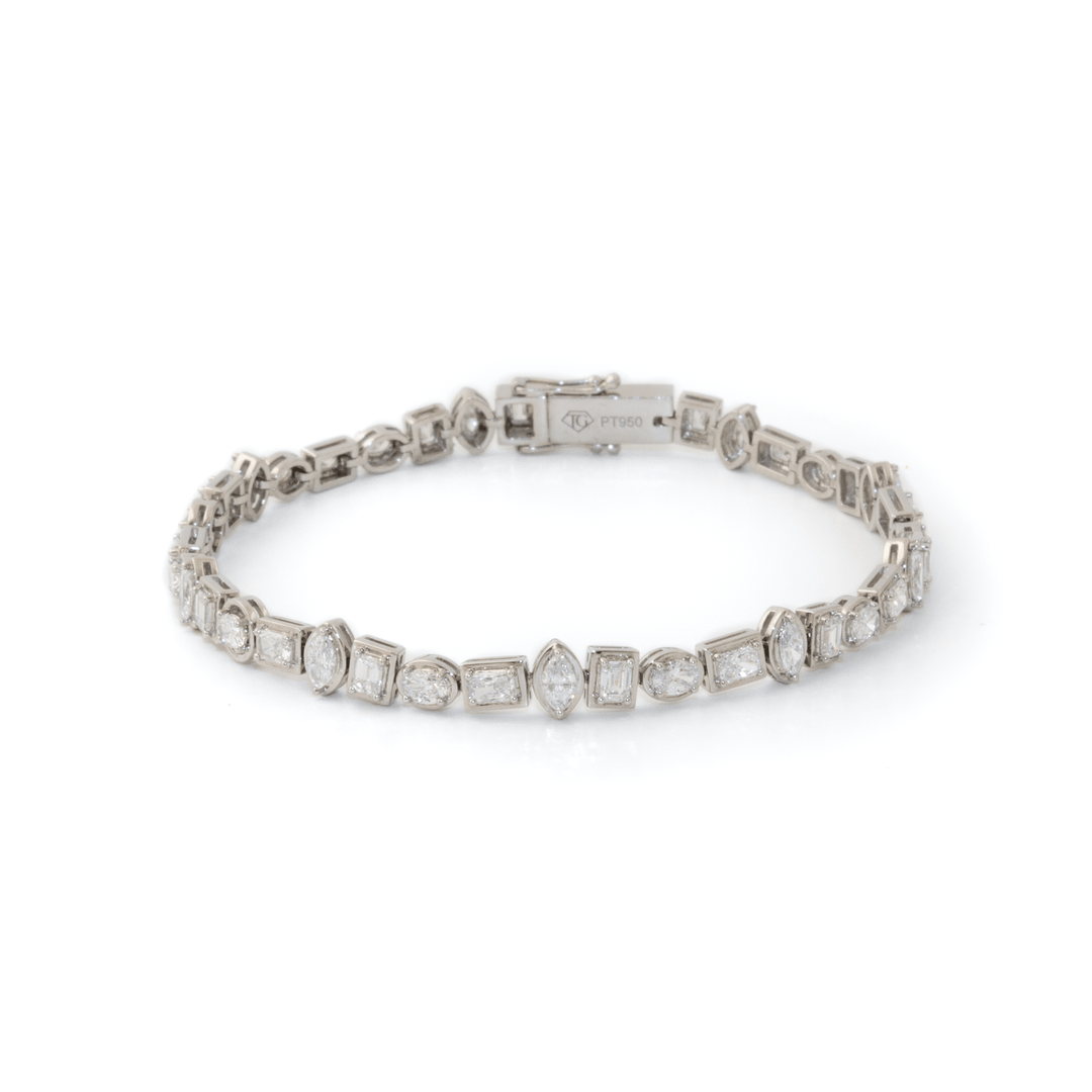Platinum x 4.09ct East-West Multi-Shape Lab Diamond Tennis Bracelet - Kingdom Jewelry