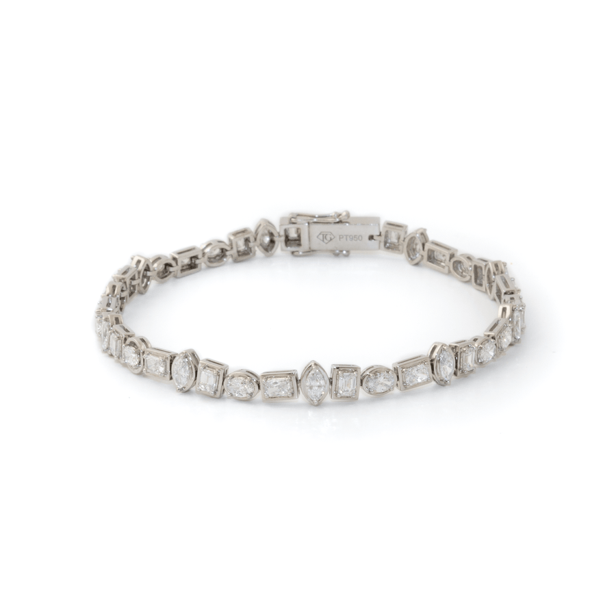 Platinum x 4.09ct East-West Multi-Shape Lab Diamond Tennis Bracelet - Kingdom Jewelry