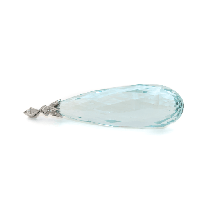 Platinum x Antique 84.6ct Briolette Aquamarine & Pavé Diamond Pendant Necklace - Kingdom Jewelry