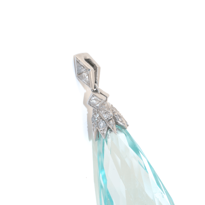 Platinum x Antique 84.6ct Briolette Aquamarine & Pavé Diamond Pendant Necklace - Kingdom Jewelry