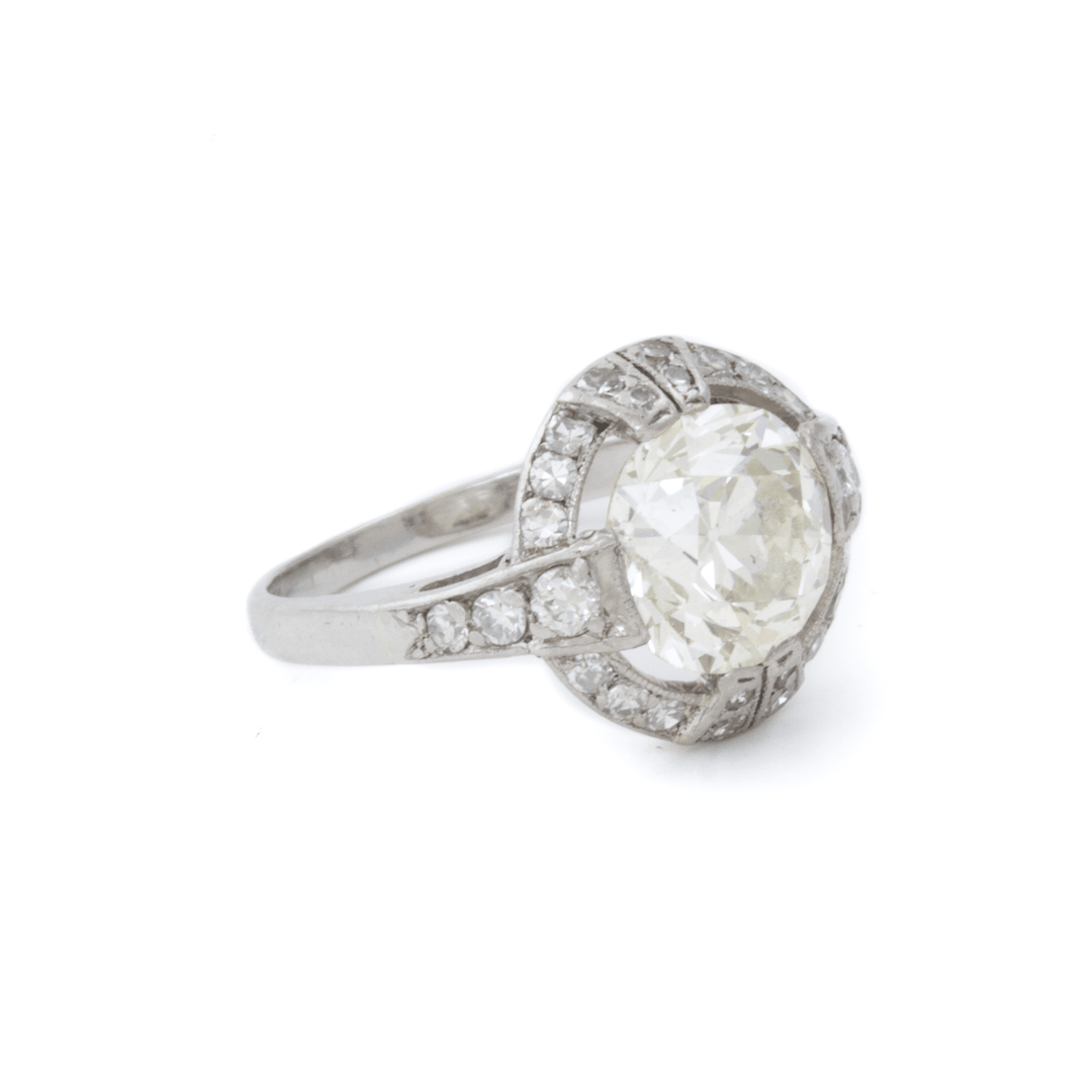 Platinum x Vintage 2.20ct Diamond Halo Ring - Kingdom Jewelry