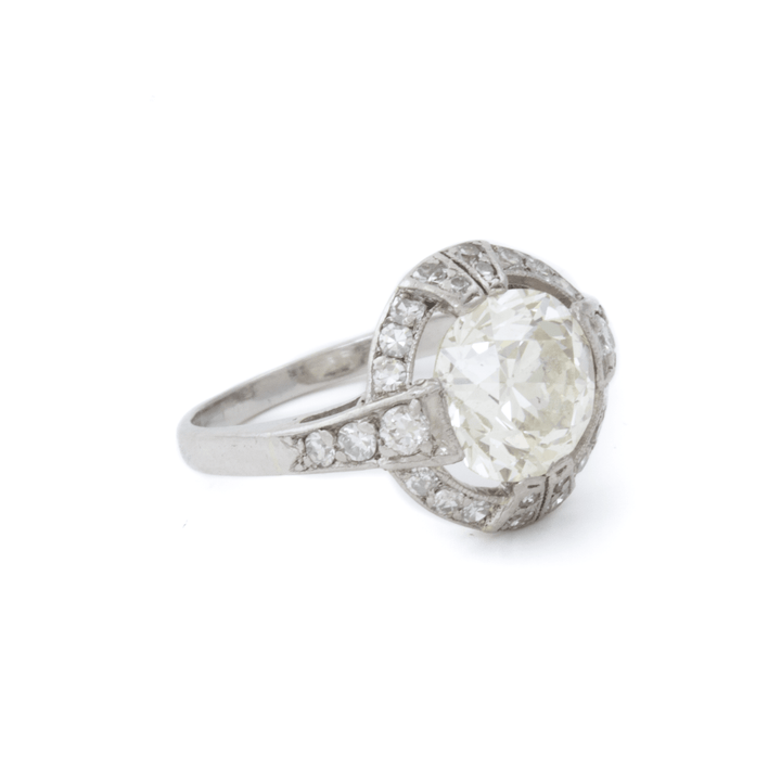 Platinum x Vintage 2.20ct Diamond Halo Ring - Kingdom Jewelry