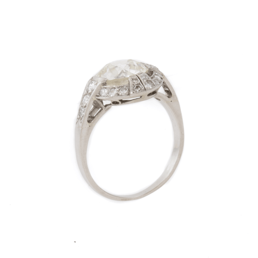 Platinum x Vintage 2.20ct Diamond Halo Ring - Kingdom Jewelry