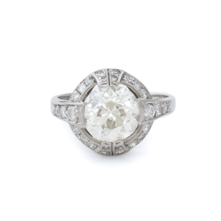 Platinum x Vintage 2.20ct Diamond Halo Ring - Kingdom Jewelry