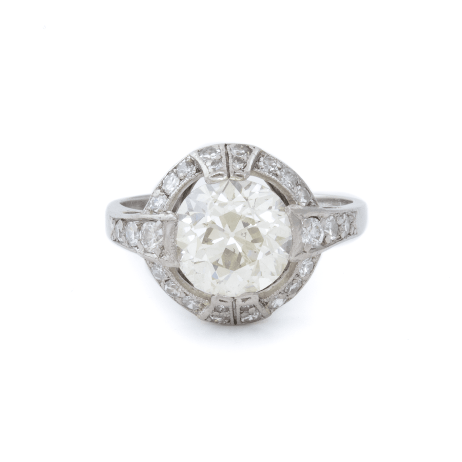 Platinum x Vintage 2.20ct Diamond Halo Ring - Kingdom Jewelry