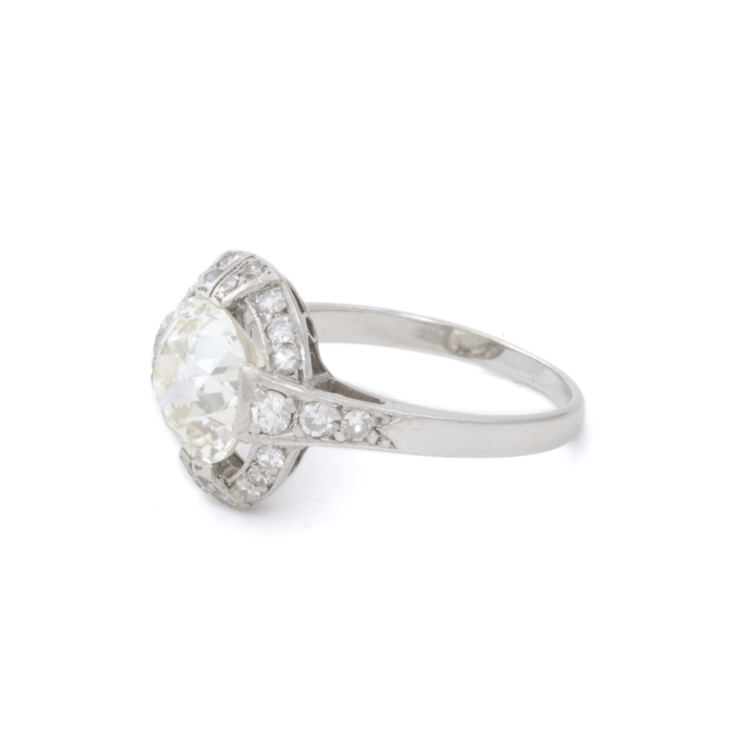 Platinum x Vintage 2.20ct Diamond Halo Ring - Kingdom Jewelry