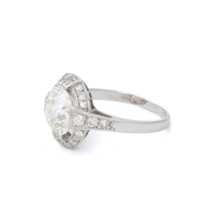 Platinum x Vintage 2.20ct Diamond Halo Ring - Kingdom Jewelry
