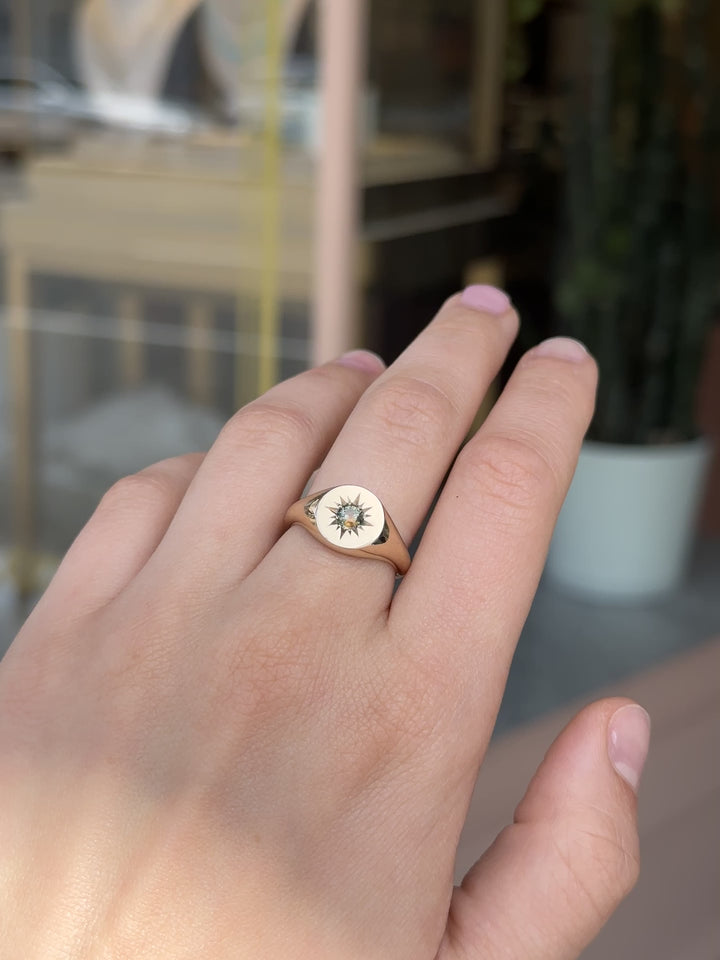 14k Gold x Champagne Parti Sapphire Starburst Solitaire Signet