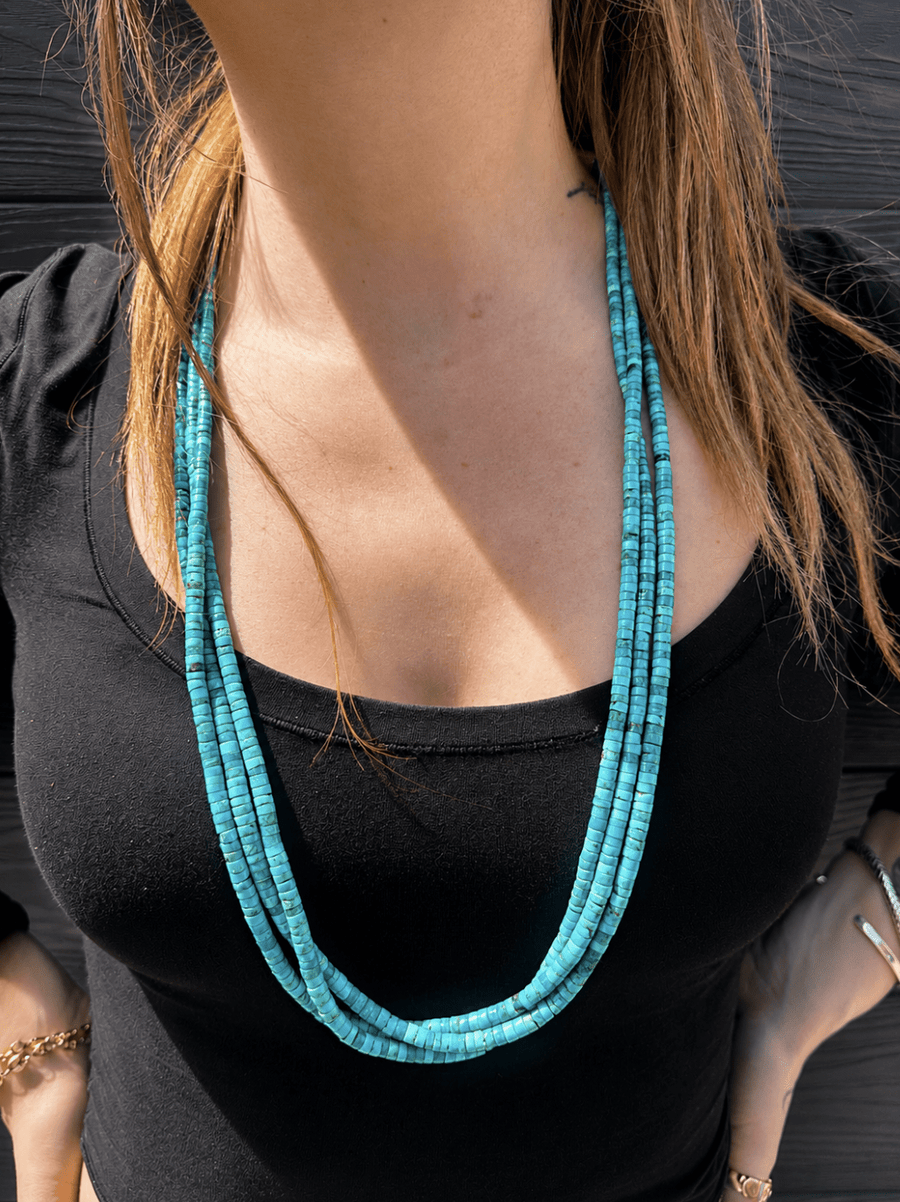 Ray Lovato Heishi Triple Strand Kingman Turquoise - Kingdom Jewelry