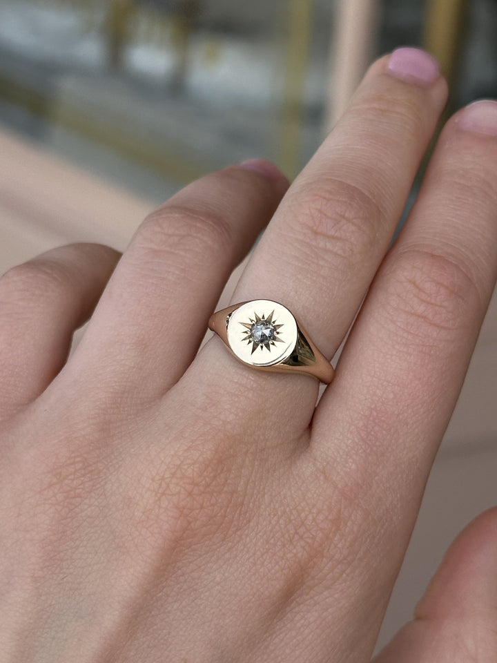 Salt & Pepper Diamond Starburst Signet - Kingdom Jewelry