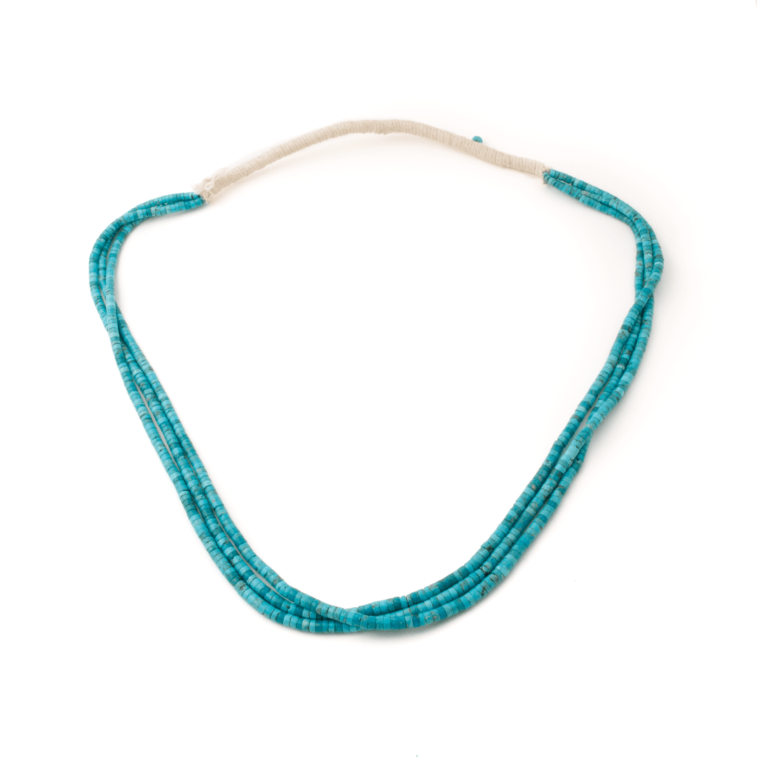 Santo Domingo "Ray Lovato" Kingman Turquoise Heishi Triple - Strand Necklace - Kingdom Jewelry