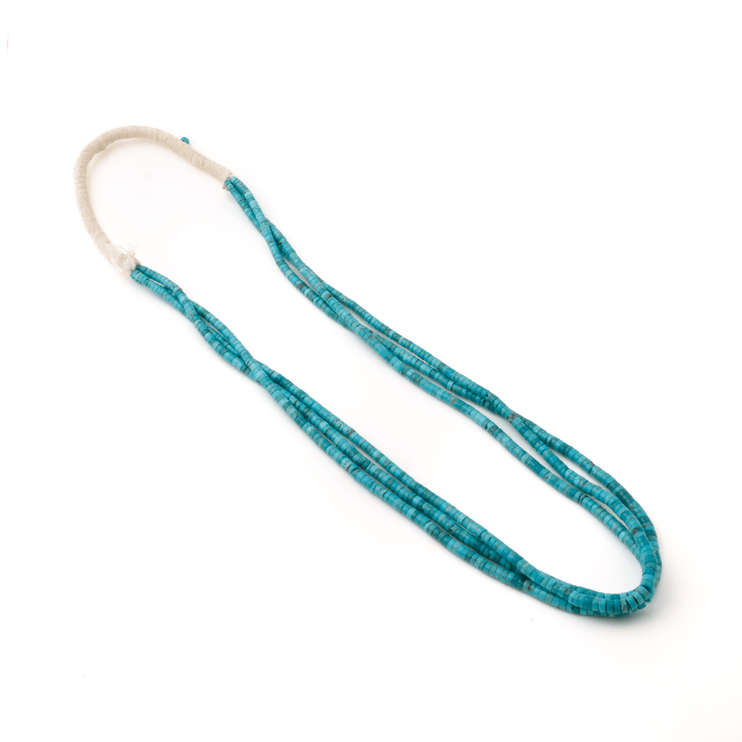 Santo Domingo "Ray Lovato" Kingman Turquoise Heishi Triple - Strand Necklace - Kingdom Jewelry