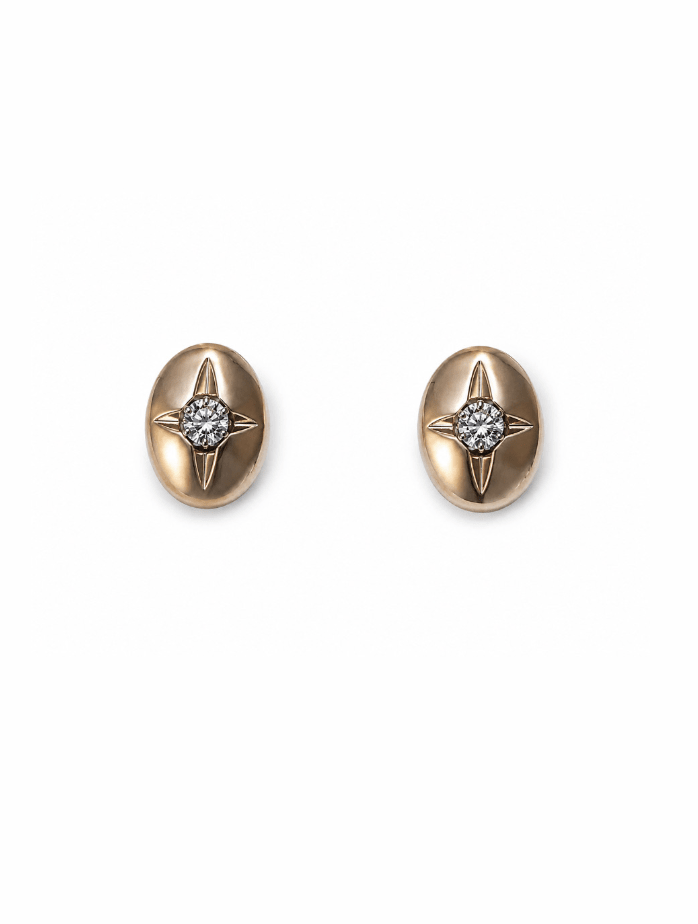 Satin Gold Stud Earrings w/ Natural Diamonds - Kingdom Jewelry
