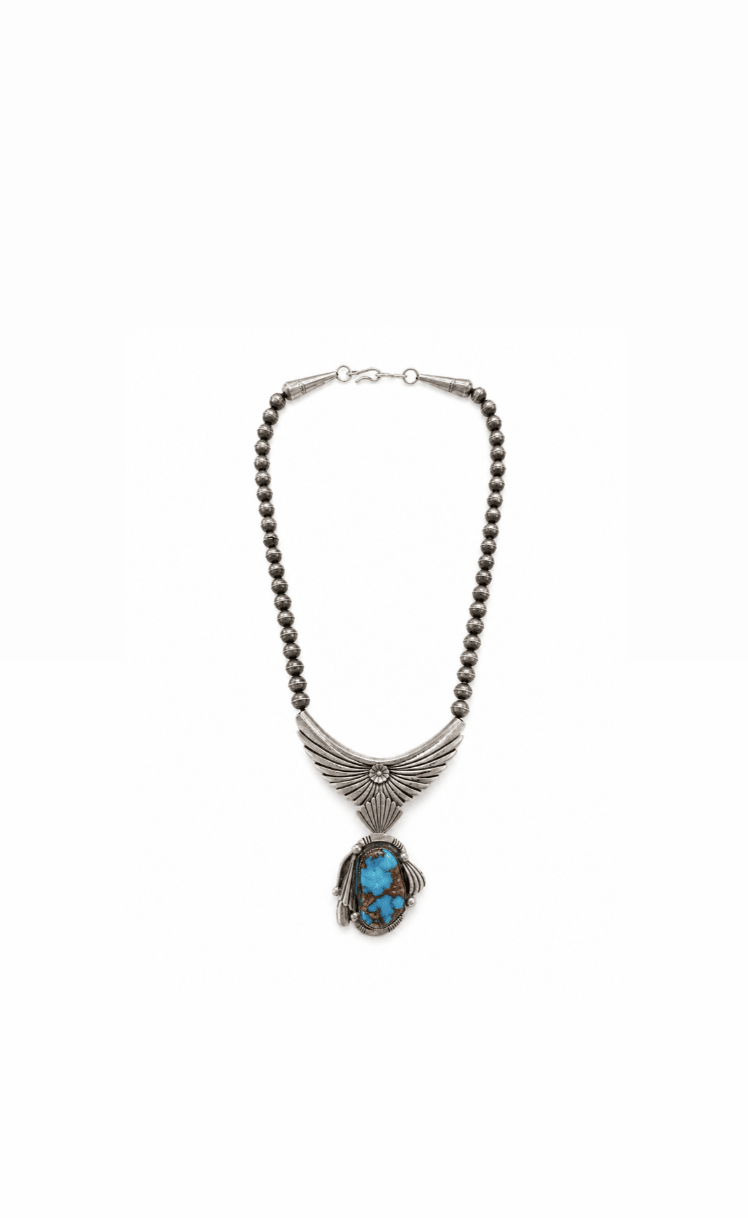 SILVER NAVAJO TURQUOISE ANTIQUE NECKLACE - Kingdom Jewelry