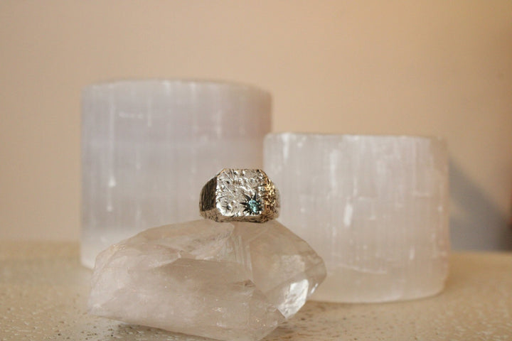 Silver Starburst Montana Sapphire Signet - Kingdom Jewelry