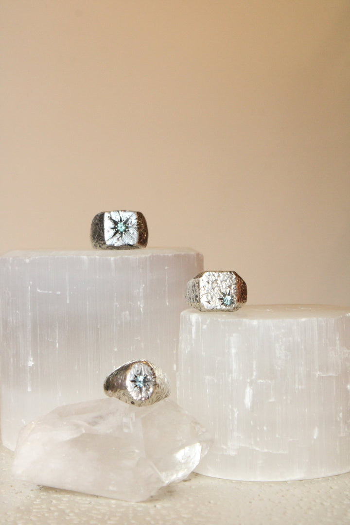 Silver Starburst Montana Sapphire Signet - Kingdom Jewelry