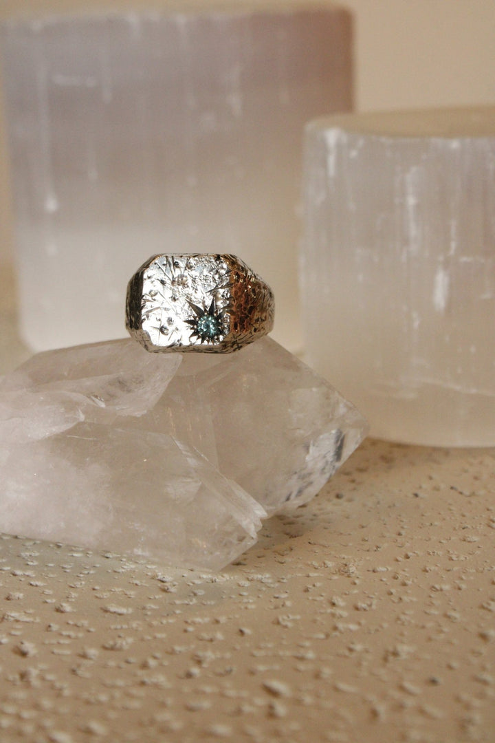 Silver Starburst Montana Sapphire Signet - Kingdom Jewelry