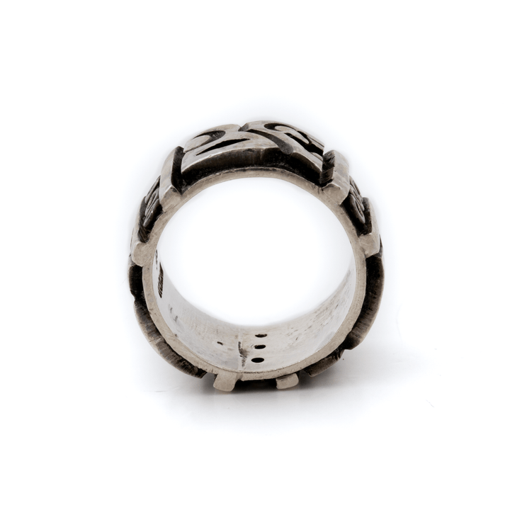Silver x 11mm Vintage Tribal Mayan Script Taxco Band - Kingdom Jewelry