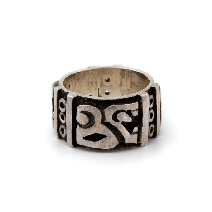 Silver x 11mm Vintage Tribal Mayan Script Taxco Band - Kingdom Jewelry