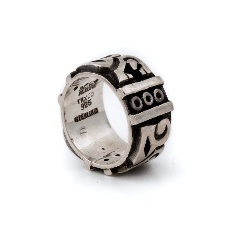 Silver x 11mm Vintage Tribal Mayan Script Taxco Band - Kingdom Jewelry
