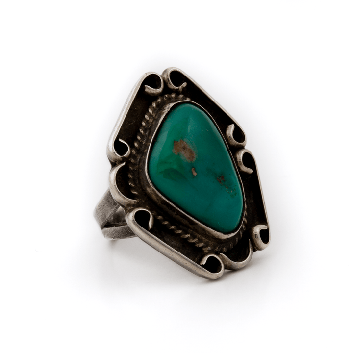 Silver x 1970's Fox Turquoise Navajo Ring - Kingdom Jewelry