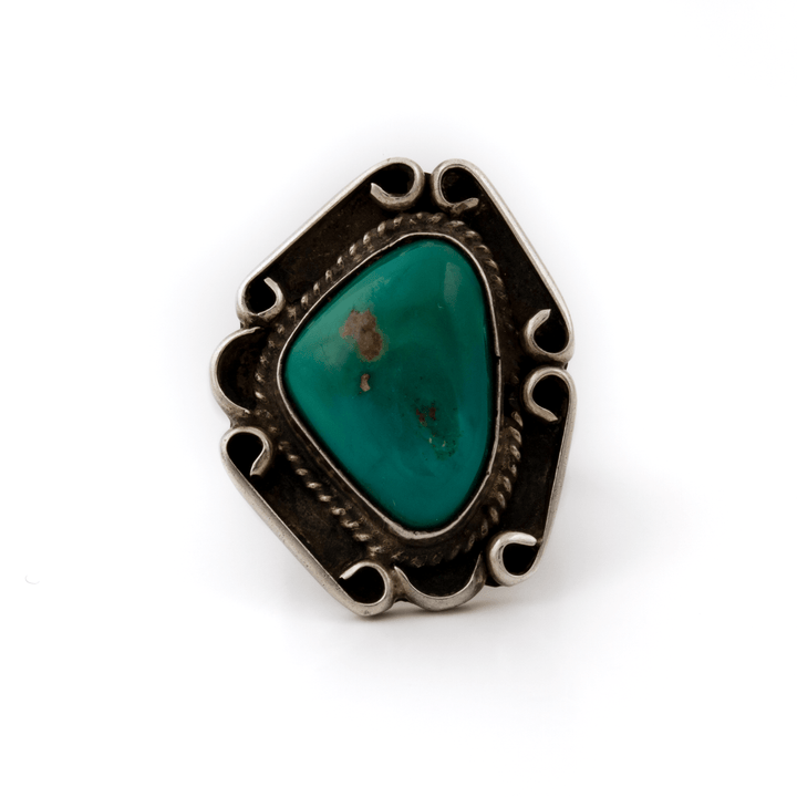 Silver x 1970's Fox Turquoise Navajo Ring - Kingdom Jewelry