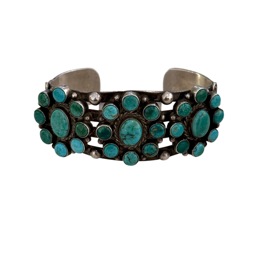 Silver x 1970's Mixed Green Turquoise Zuni Cuff Bracelet - Kingdom Jewelry