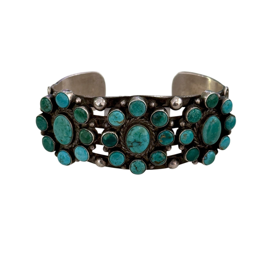 Silver x 1970's Mixed Green Turquoise Zuni Cuff Bracelet - Kingdom Jewelry