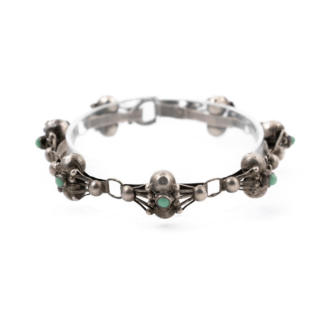 Silver x 1970's "Snake Eye" Green Turquoise Taxco Bracelet - Kingdom Jewelry