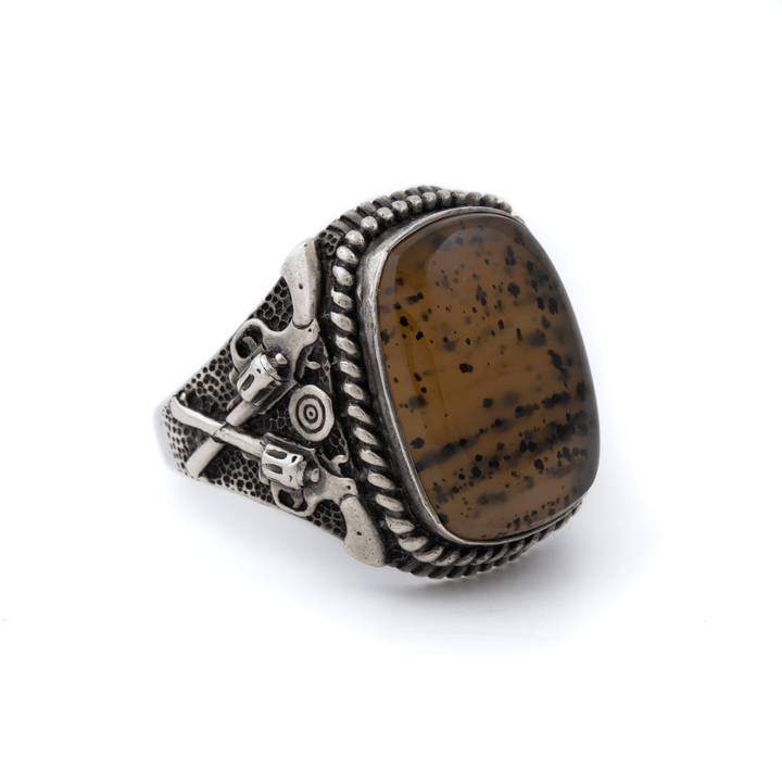 Silver x 1970's Southwest "Gunslinger" Montana Agate RIng - Kingdom Jewelry