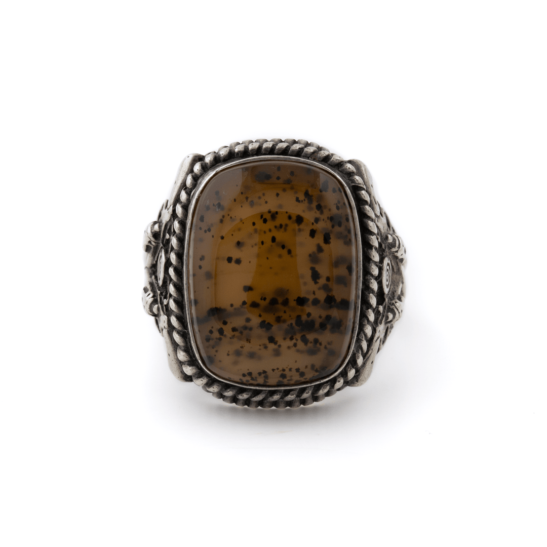 Silver x 1970's Southwest "Gunslinger" Montana Agate RIng - Kingdom Jewelry