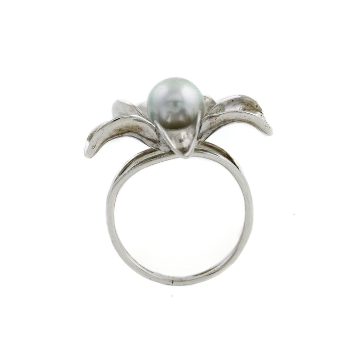 Silver x 8mm White Pearl Jasmine Flower Ring - Kingdom Jewelry
