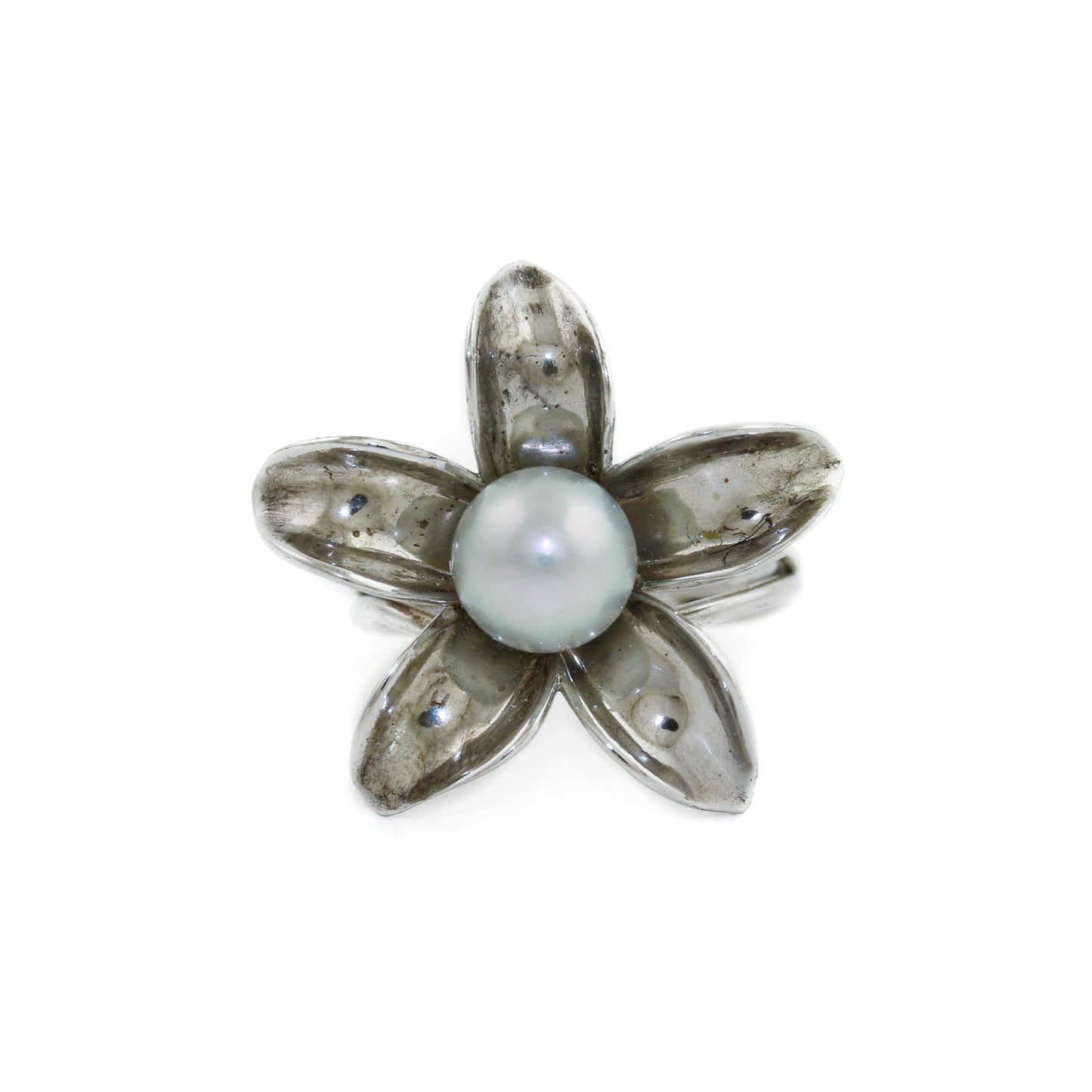 Silver x 8mm White Pearl Jasmine Flower Ring - Kingdom Jewelry