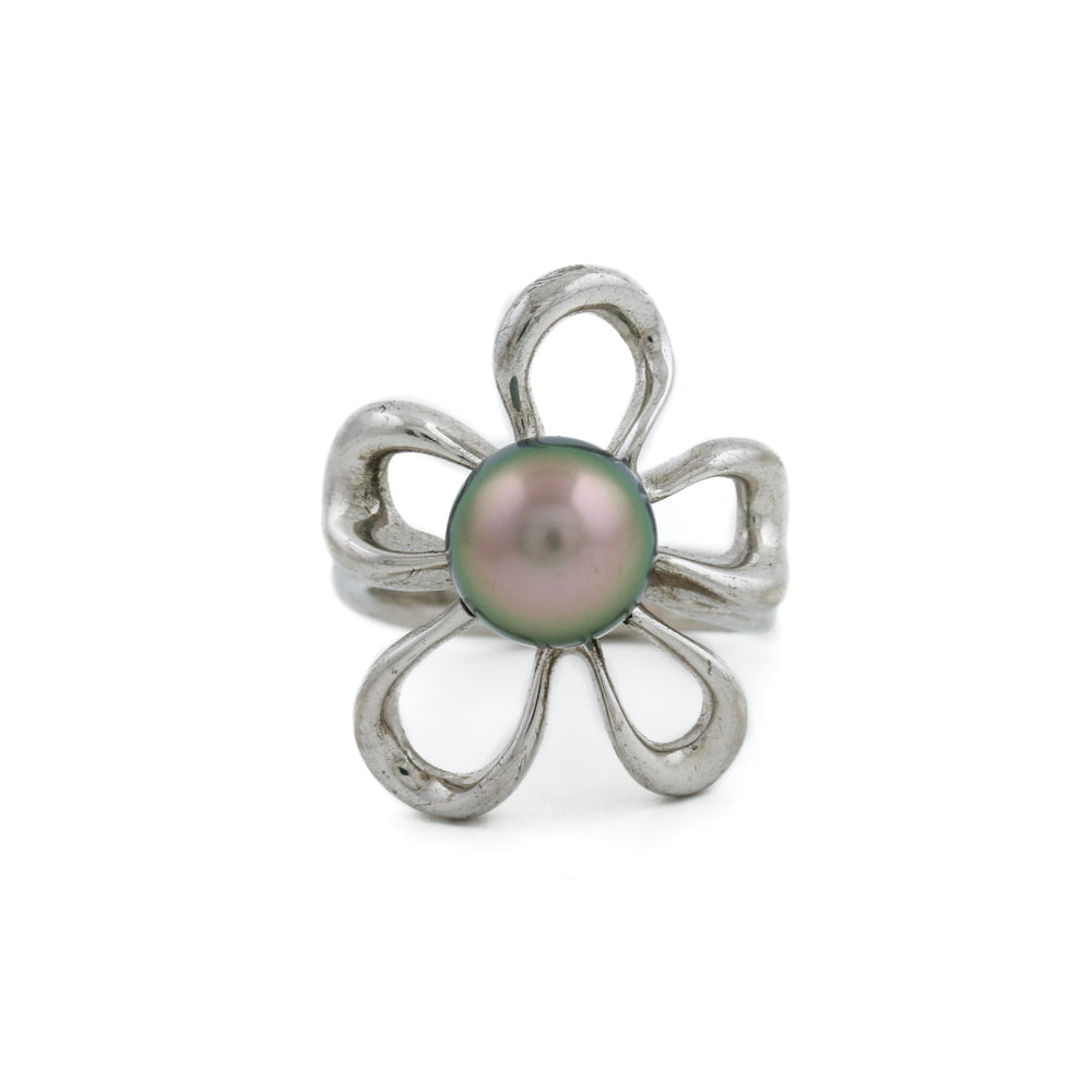 
                      
                        Silver x 9mm Tahitian Black Pearl Floating Plumeria Ring - Kingdom Jewelry
                      
                    