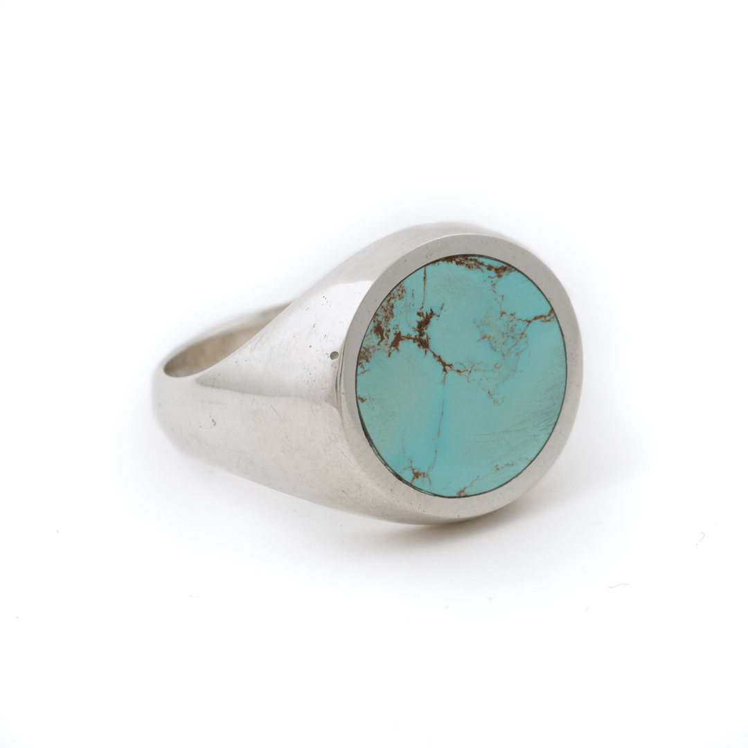 Silver x Armenian Turquoise Round Inlay Signet - Kingdom Jewelry