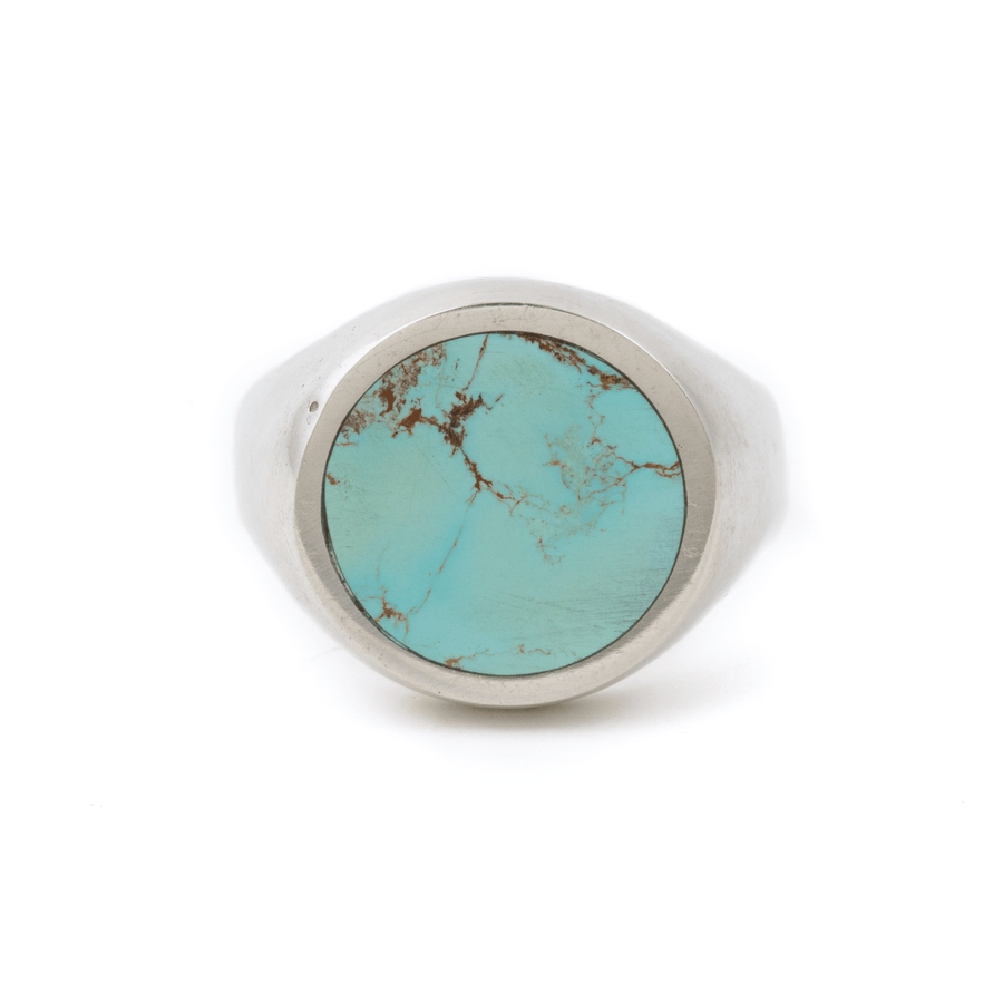 Silver x Armenian Turquoise Round Inlay Signet - Kingdom Jewelry