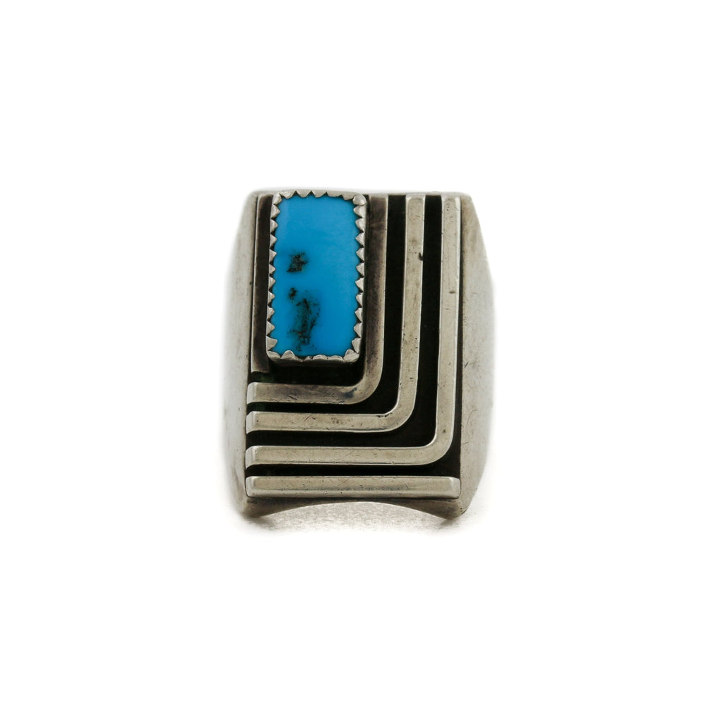 Silver x Art - Deco 1970's Turquoise Navajo Ring - Kingdom Jewelry