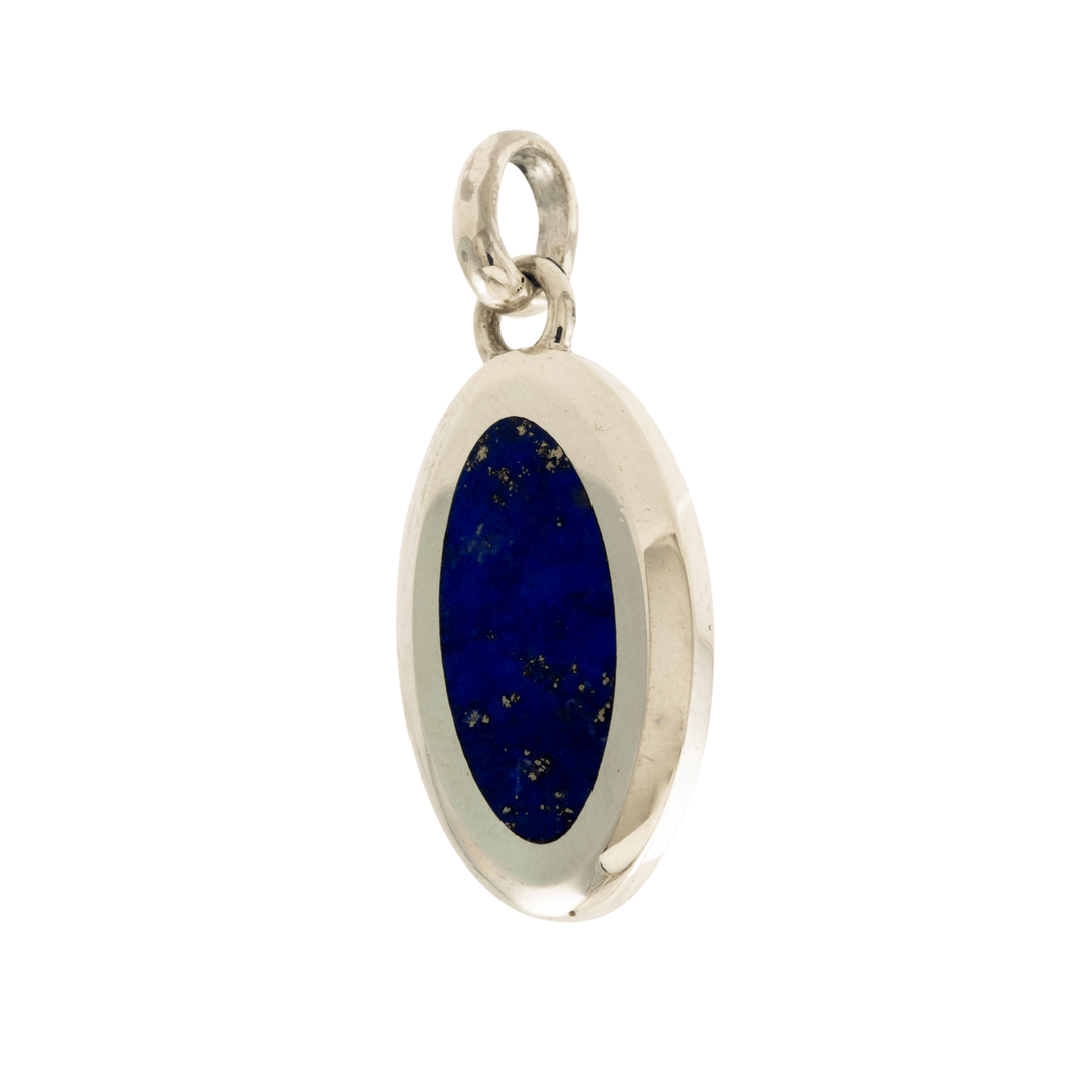 Silver x Bevelled Oval Pyritic Lapis Inlay Pendant - Kingdom Jewelry