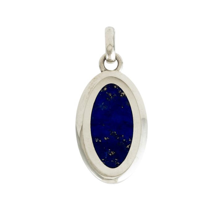 Silver x Bevelled Oval Pyritic Lapis Inlay Pendant - Kingdom Jewelry