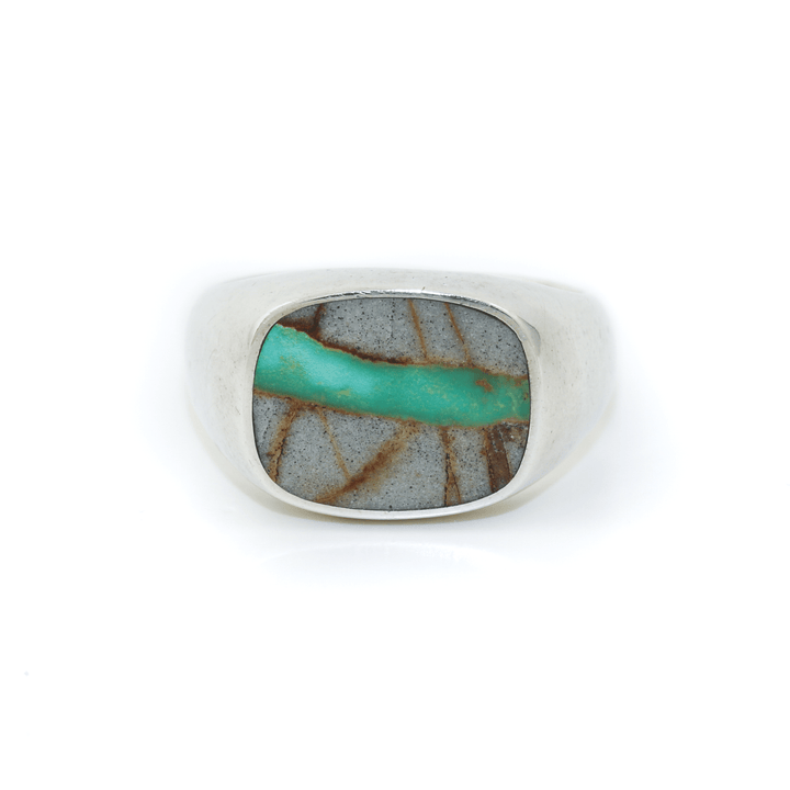 Silver x Candelaria Turquoise Cushion Inlay Signet - Kingdom Jewelry