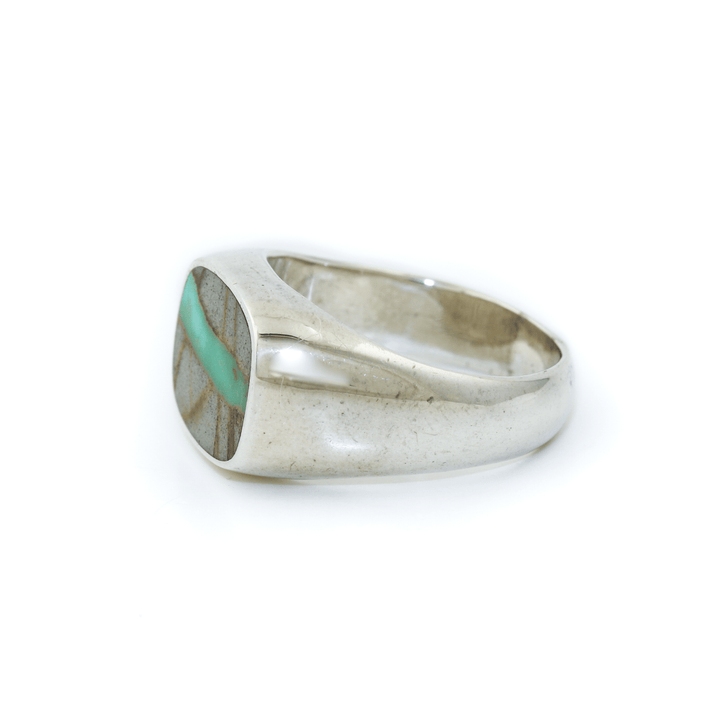 Silver x Candelaria Turquoise Cushion Inlay Signet - Kingdom Jewelry