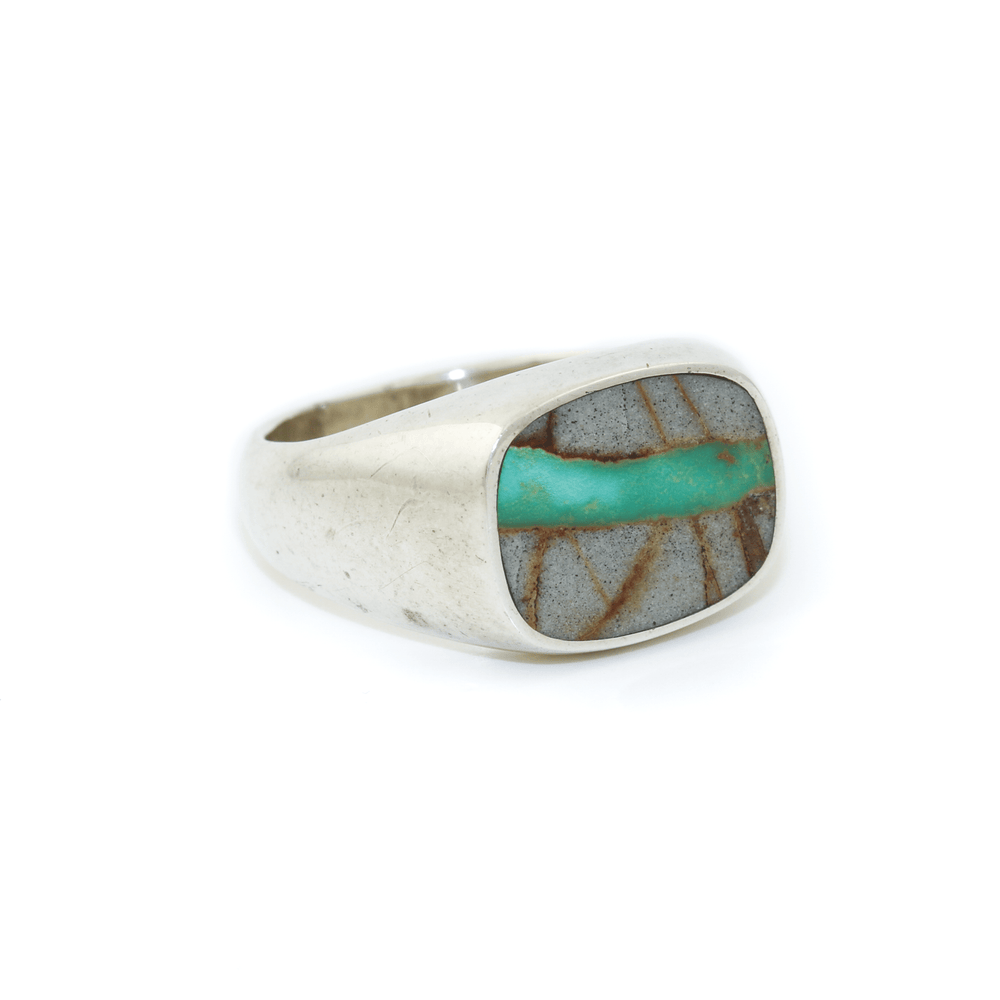 Silver x Candelaria Turquoise Cushion Inlay Signet - Kingdom Jewelry