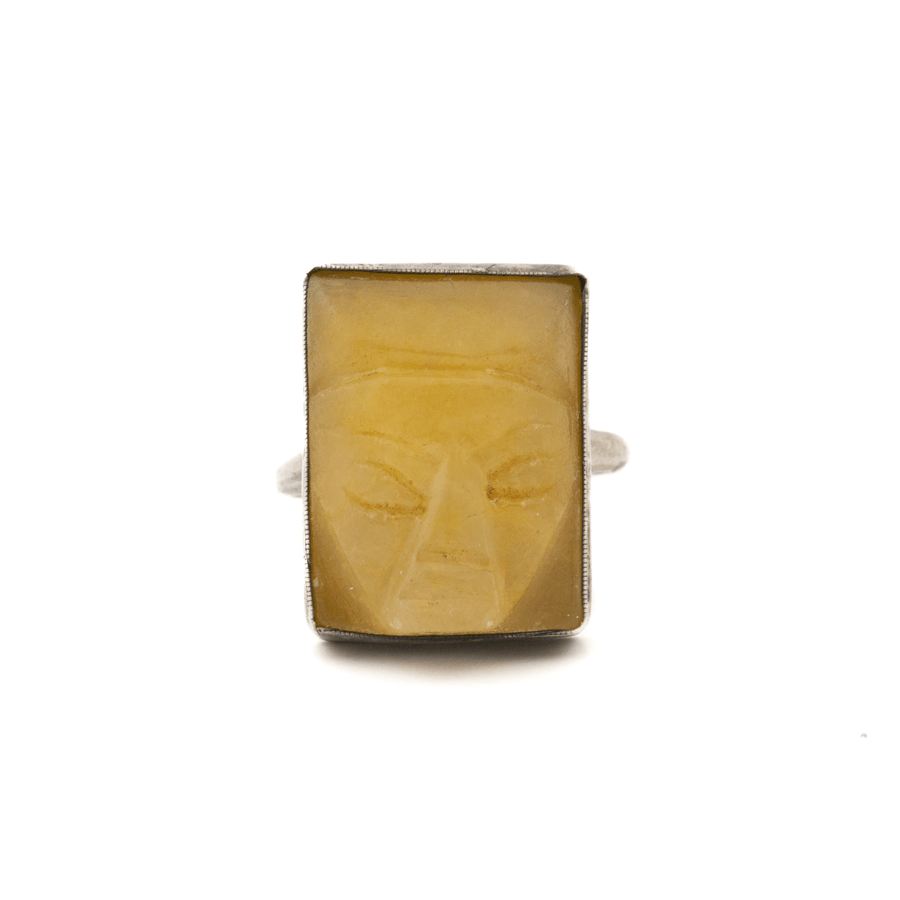Silver x Carved Idol Yellow Onyx Ring - Kingdom Jewelry