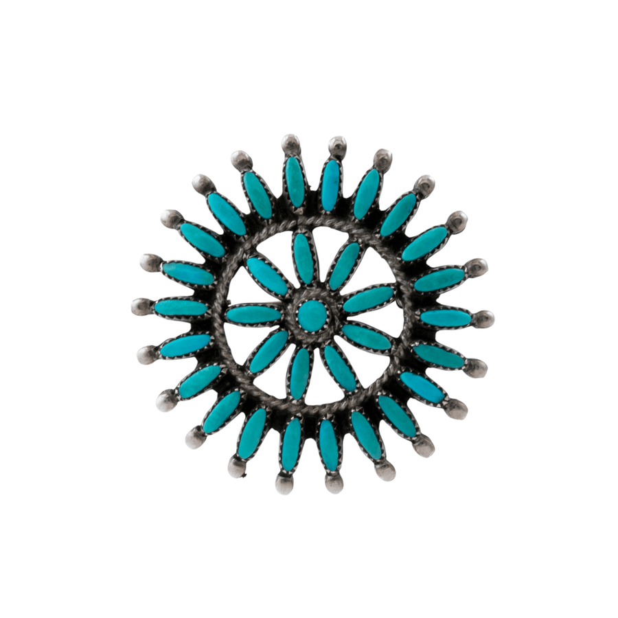 Silver x Classic 1970's Blue Turquoise Needlepoint Cluster Hybrid Zuni Brooch - Kingdom Jewelry