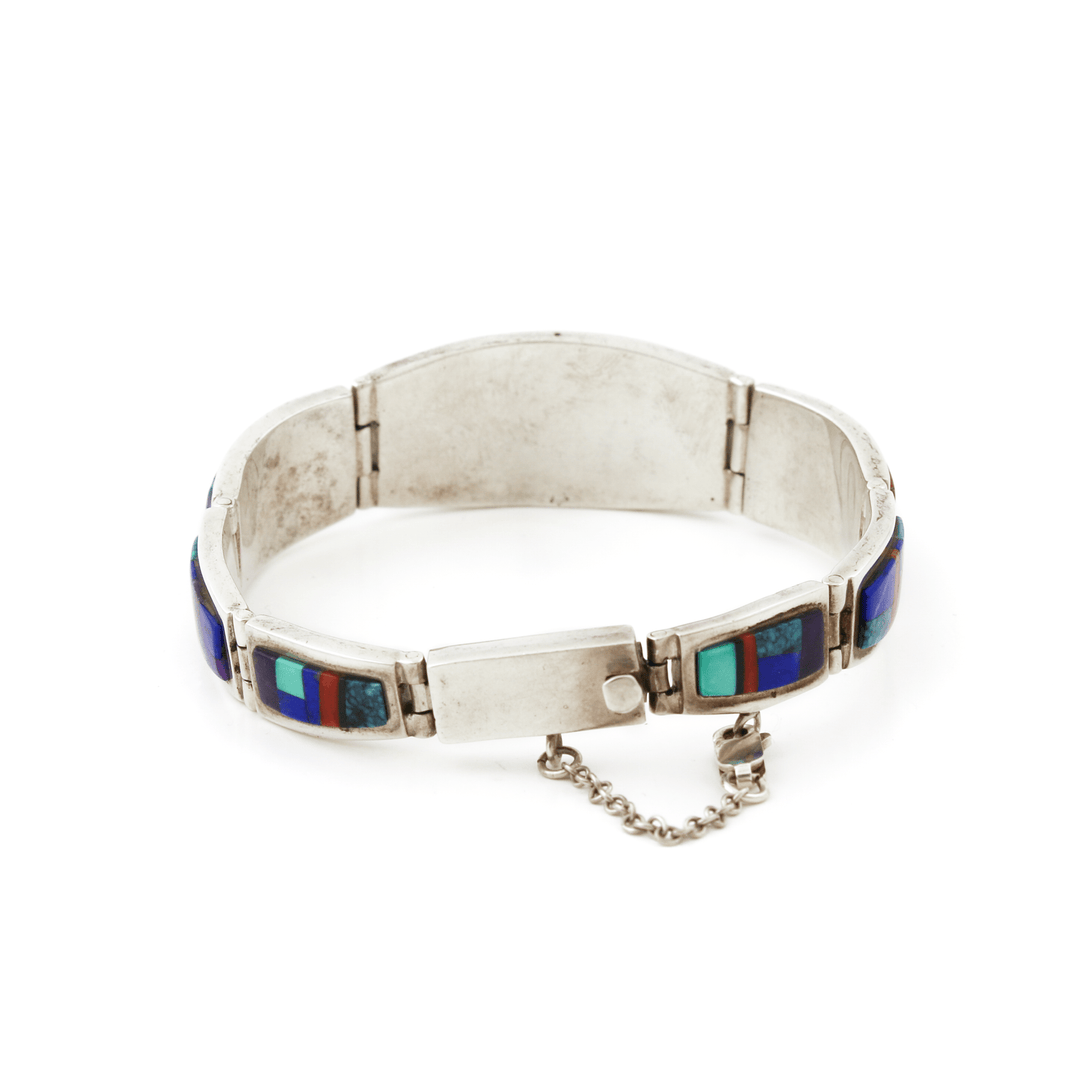Silver x Classic 1990's "Touch of Santa Fe" Intarsia Navajo Panelled Bracelet - Kingdom Jewelry