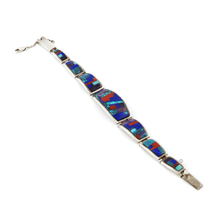 Silver x Classic 1990's "Touch of Santa Fe" Intarsia Navajo Panelled Bracelet - Kingdom Jewelry
