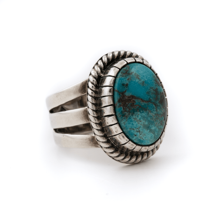 Silver x Contemporary Bisbee Turquoise Rope Bezel Signet - Kingdom Jewelry
