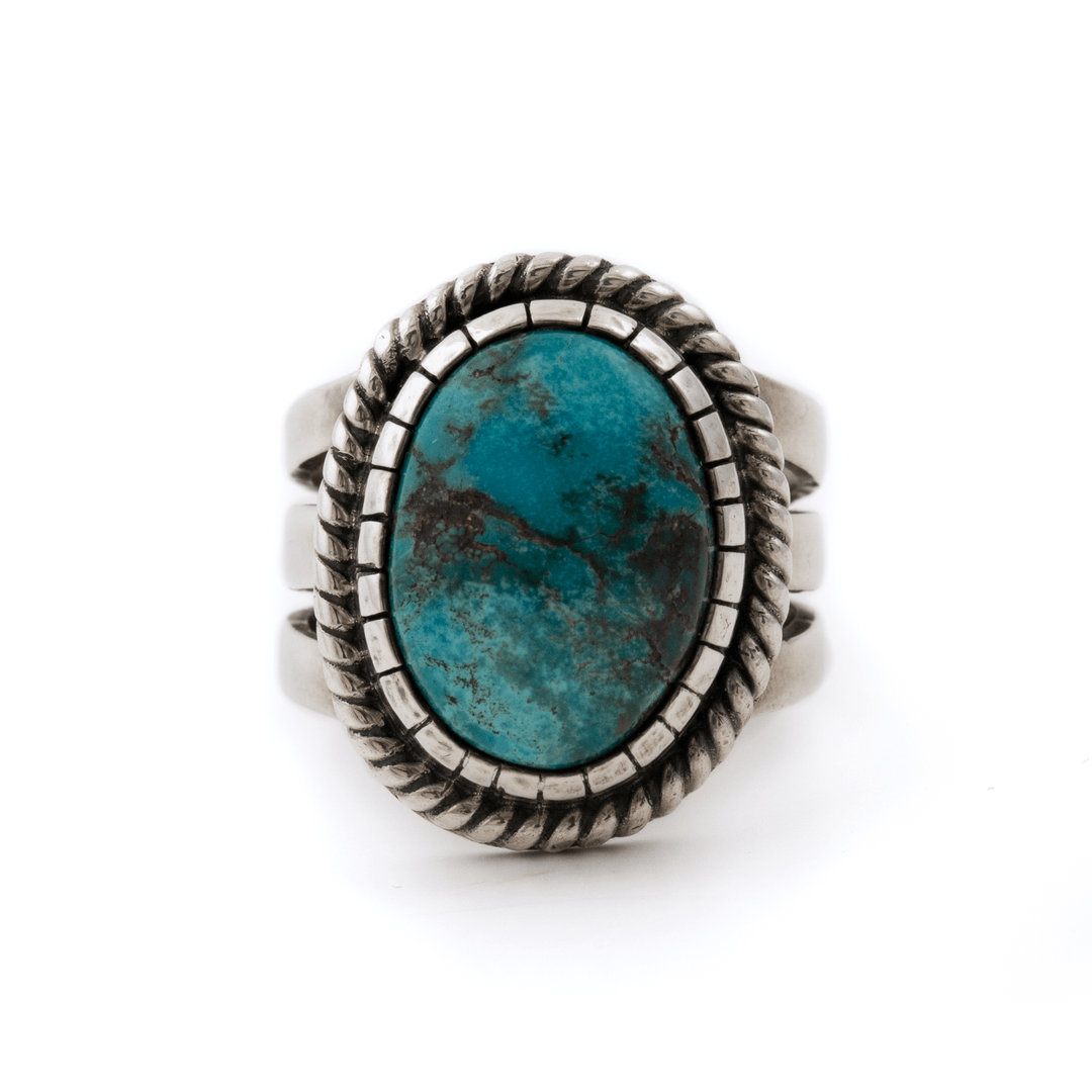 Silver x Contemporary Bisbee Turquoise Rope Bezel Signet - Kingdom Jewelry