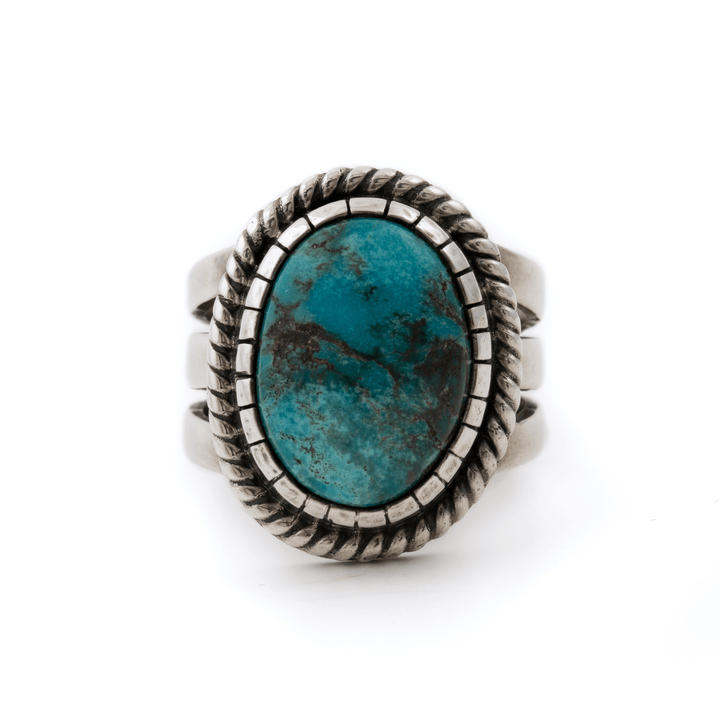 Silver x Contemporary Bisbee Turquoise Rope Bezel Signet - Kingdom Jewelry