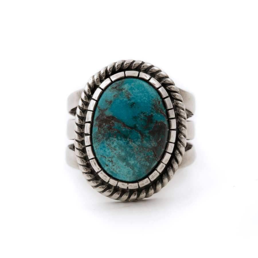 Silver x Contemporary Bisbee Turquoise Rope Bezel Signet - Kingdom Jewelry